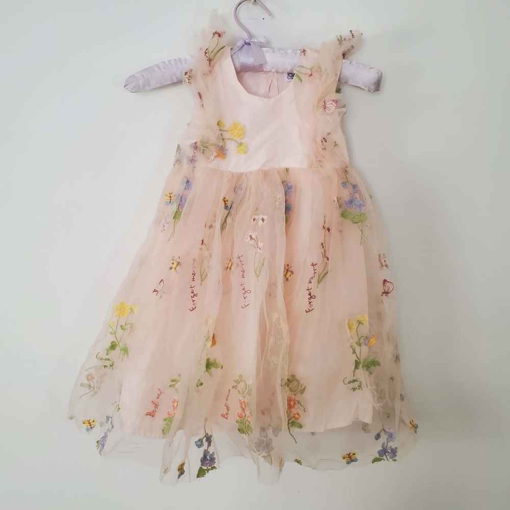 Joan Calabrese Kids Little Girl's Floral Embroidered Tulle Dress In Pink